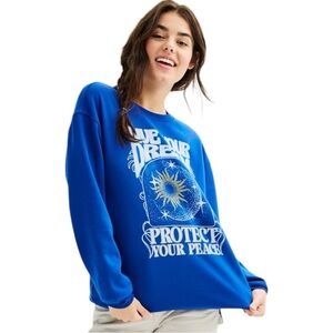 NWOT Awake | Royal Blue Crew Neck Sweatshirt Live Your Dream Protect Your Peace